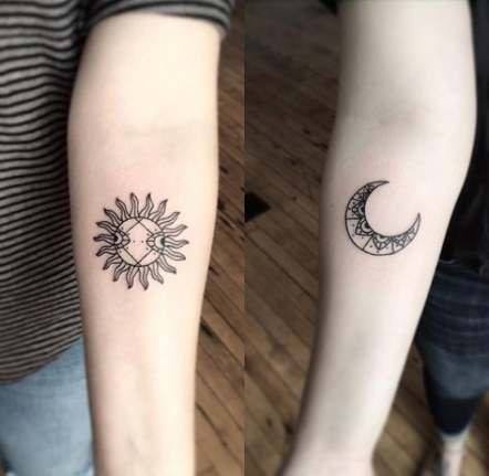 Womens Matching Sun And Moon Tattoo Forearms