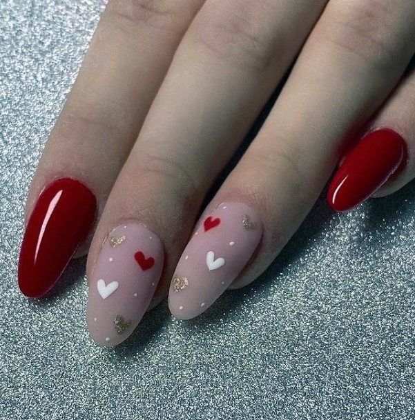 Womens Matte Accent With Hearts Romantic Nail Art