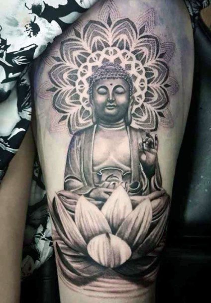 Womens Meditating 3D Buddha Tattoo Arms