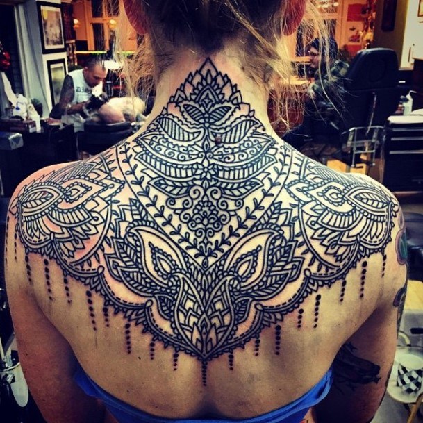 Womens Mehendi Tattoo Back