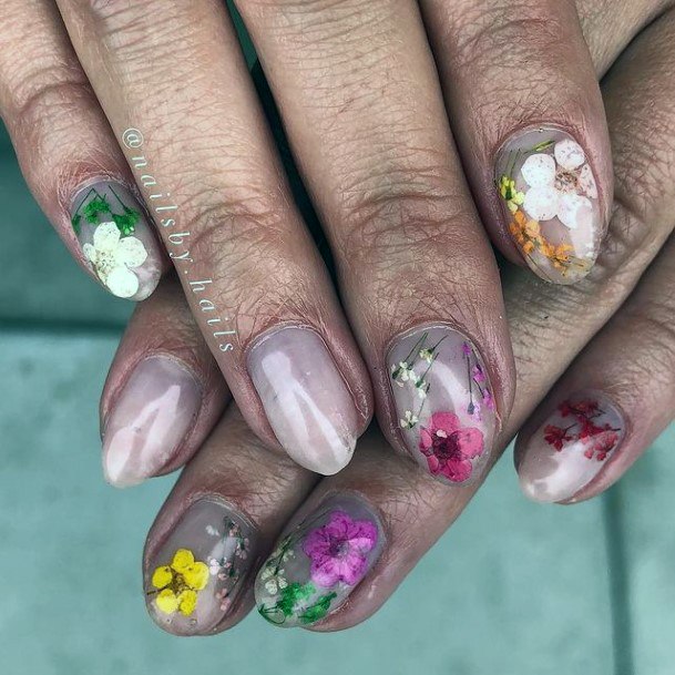 Womens Metallic Nail With Flowers April