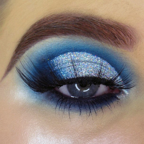 Womens Metallic Silver With Blue Eyeshadow