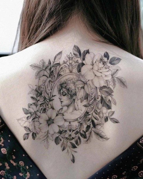 Womens Mirror And Blossoms Tattoo Womens Back