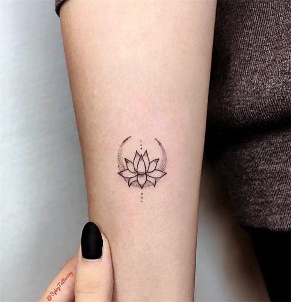 Womens Moon And Lotus Tattoo Cute