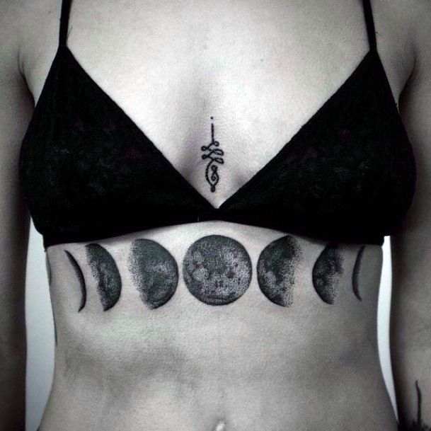 Womens Moon Phase Underboob Tattoo