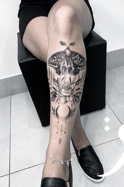 Womens Moth And Butterfly Tattoo Legs