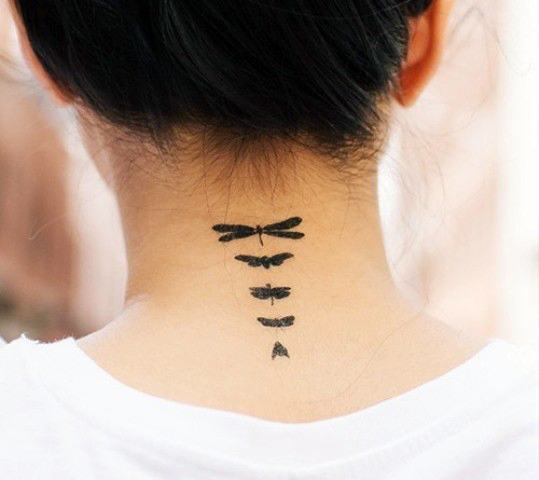 Womens Moth Tattoo On Neck