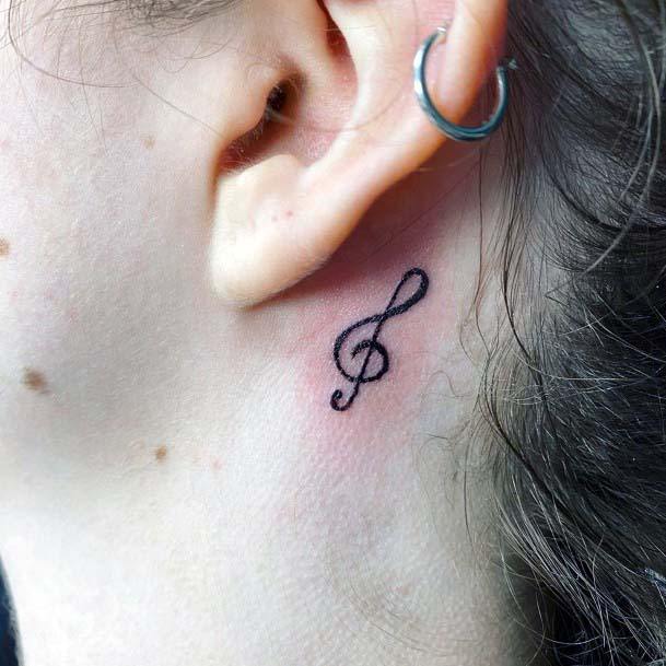 Womens Musical Symbol Tattoo Behind The Ear