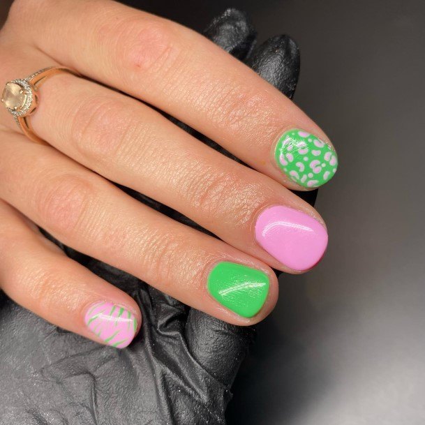 Womens Nail Ideas Green And Pink