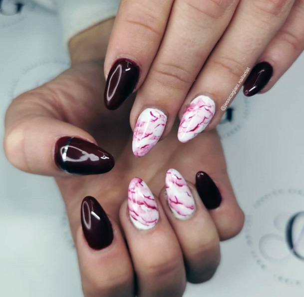 Womens Nail Ideas Maroon White