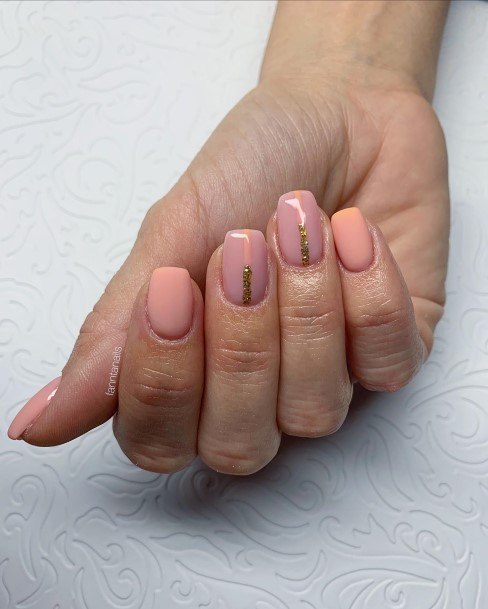 Womens Nail Ideas Peach With Glitter