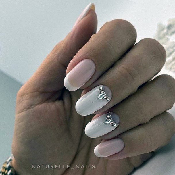 Womens Nail Ideas White With Rhinestones