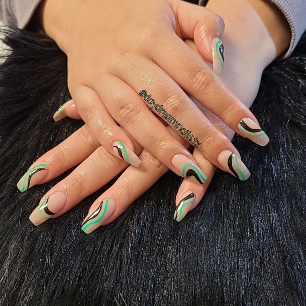 Womens Nail Ideas With Black And Green Design