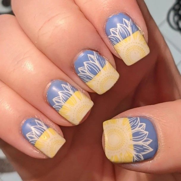 Womens Nail Ideas With Blue And Yellow Design