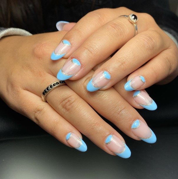 Womens Nail Ideas With Blue French Tip Design