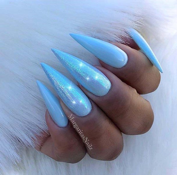 Womens Nail Ideas With Blue Glitter Design