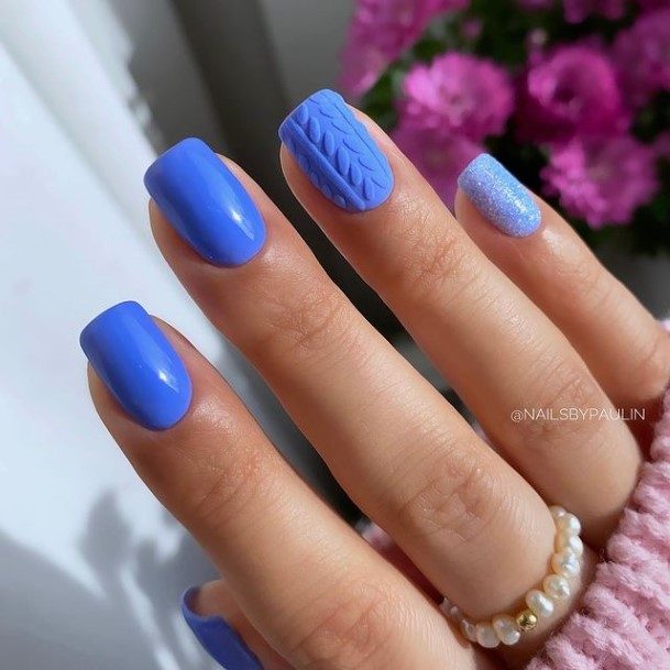 Womens Nail Ideas With Blue Winter Design