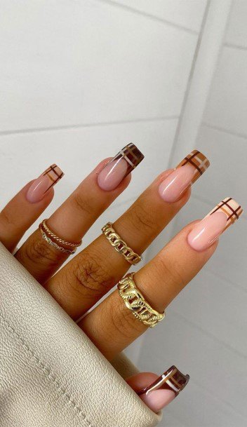 Womens Nail Ideas With Brown French Tip Design