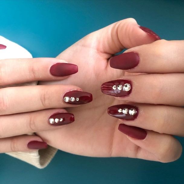 Womens Nail Ideas With Dark Red Design