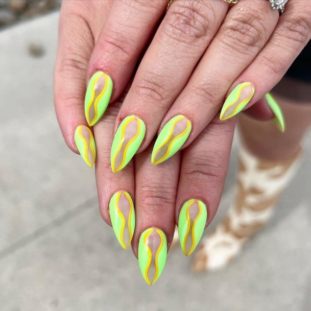 Womens Nail Ideas With Green And Yellow Design