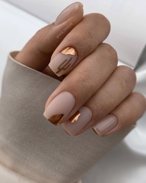 Womens Nail Ideas With Metallic Gold Design