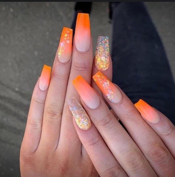 Womens Nail Ideas With Orange Ombre Design