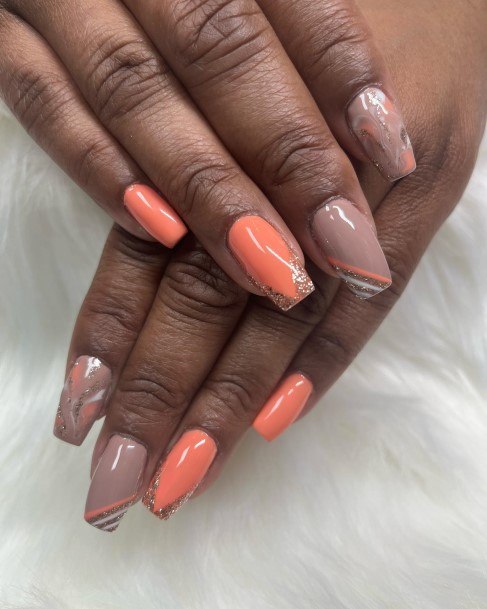 Womens Nail Ideas With Peach With Glitter Design