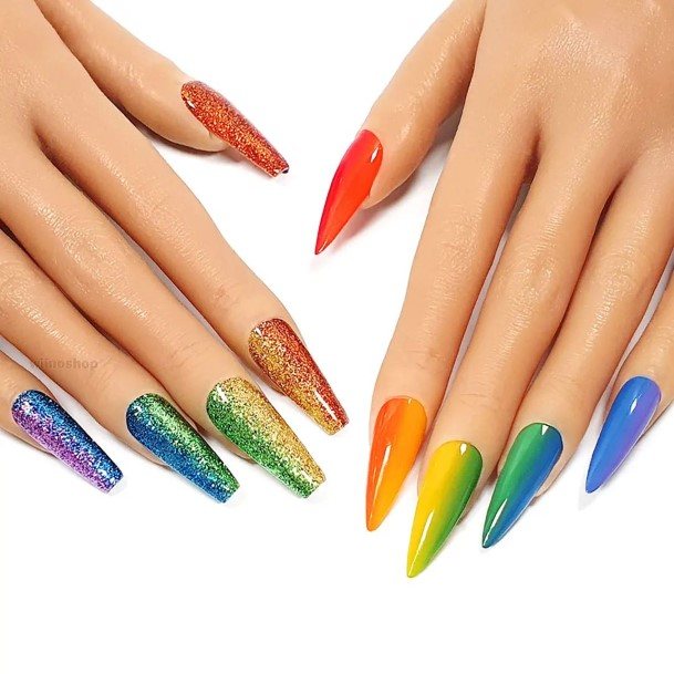 Womens Nail Ideas With Rainbow Design