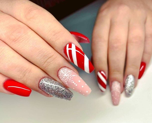 Womens Nail Ideas With Red And Silver Design
