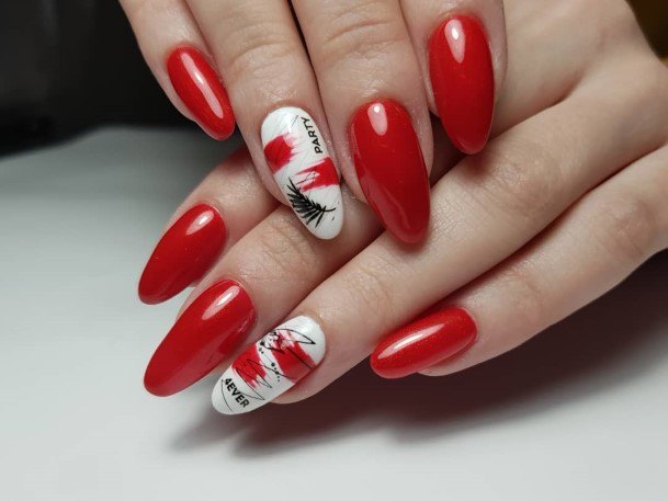 Womens Nail Ideas With Red And White Design