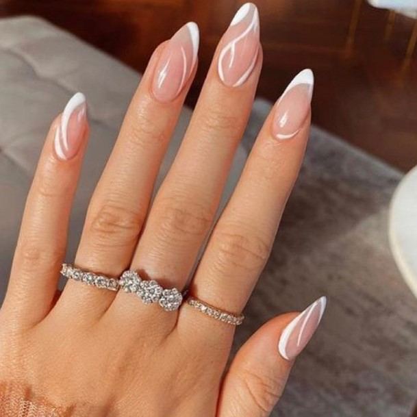 Womens Nail Ideas With White And Nude Design