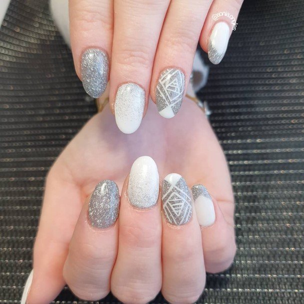 Womens Nail Ideas With White And Silver Design