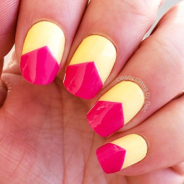 Womens Nail Ideas With Yellow And Pink Design