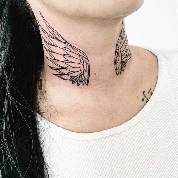Womens Neck Angel Wing Tattoo