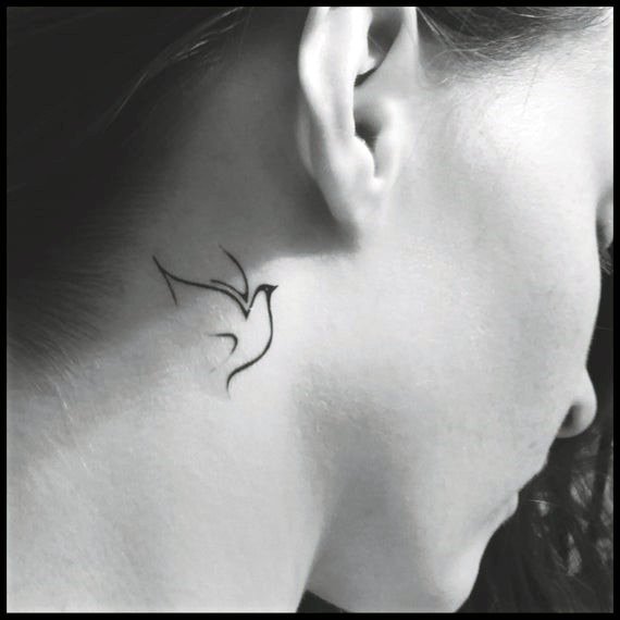 Womens Neck Cute Black Dove Tattoo