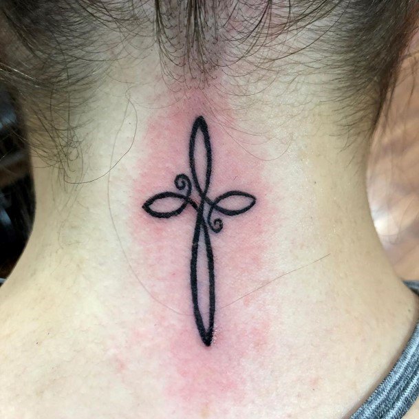 Womens Neck Looped Cross Tattoo