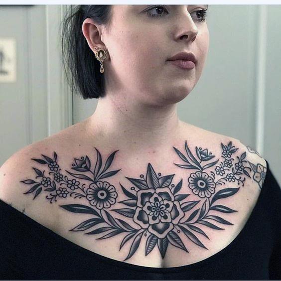 Womens Neck Piece Traditional Tattoo
