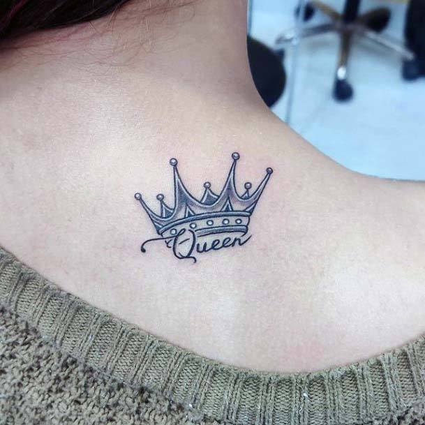 Womens Neck Queen Crown Tattoo