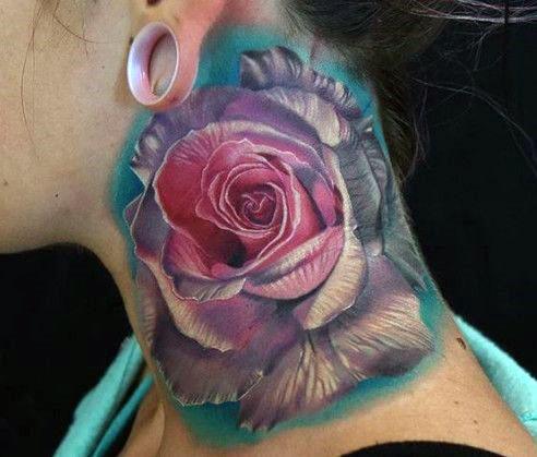 Womens Neck Rose Tattoo 3D