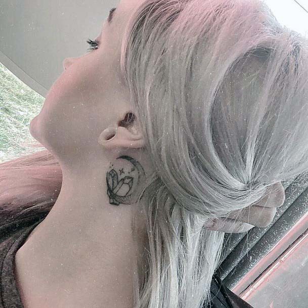 Womens New Moon Tattoo Behind The Ear