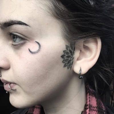 Womens New Moon Tattoo Face