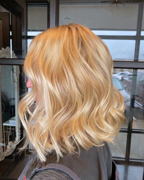 Womens Nice Trendy Blonde Lob Wavy Curly