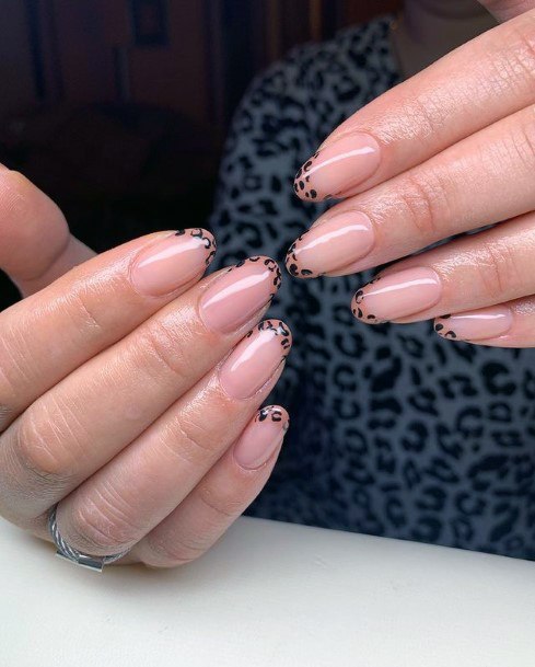 Womens Nude Nails With Leopard Tips Art