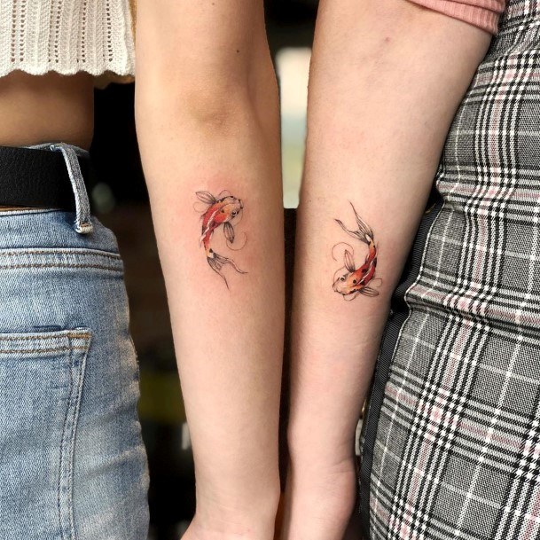Womens Orange Fish Tattoo Best Friend Forearms