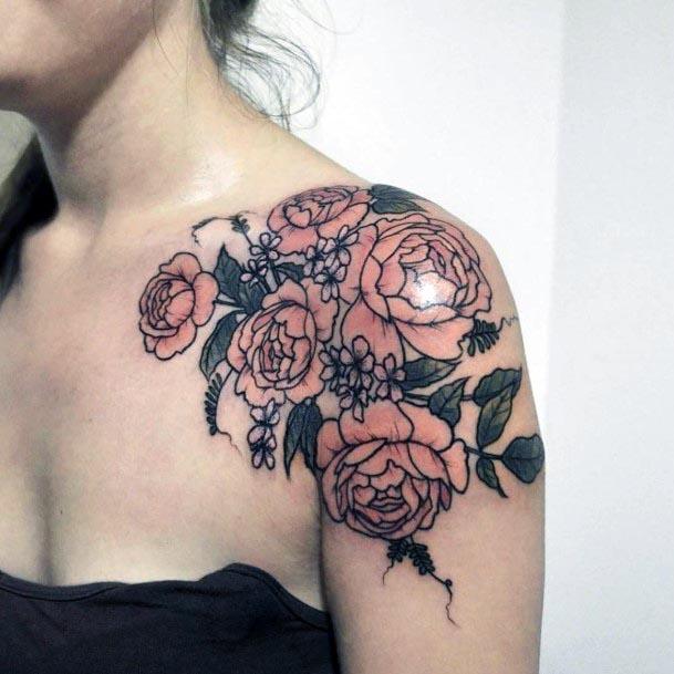 Womens Orange Floral Tattoo Shoulder