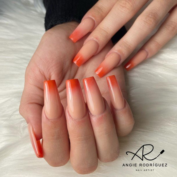 Womens Orange French Tip Girly Nail Designs