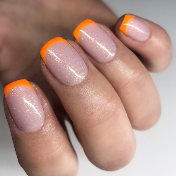 Womens Orange French Tip Good Looking Nails