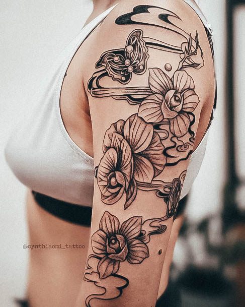 Womens Orchid Tattoo Design Ideas