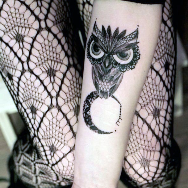 Womens Owl Tattoo Dark Black