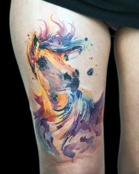 Womens Painted Horse Tattoo Leg